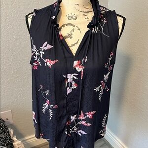 Ann Taylor Navy Floral Blouse